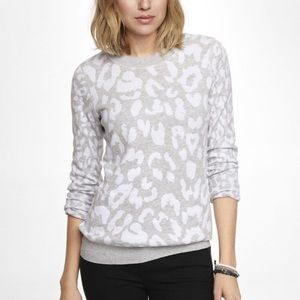 Express Reversible Leopard Jacquard Gray Sweater